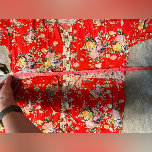Breezy Floral Cottagecore Red and Blue Maxi Dress size Large - Picture 9 of 9